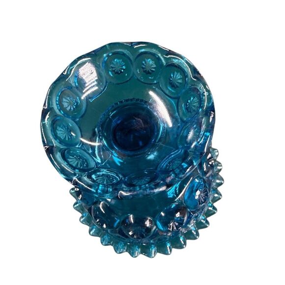 Vintage LE Smith Blue Moon and Stars Glass Ruffle Pedestal Compote Bowl Dish - Picture 3 of 7